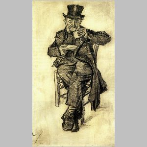 Orphan man with top hat, drinking coffee, Vincent van Gogh