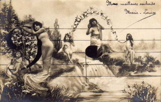 старинная открытка / девушки и ноты